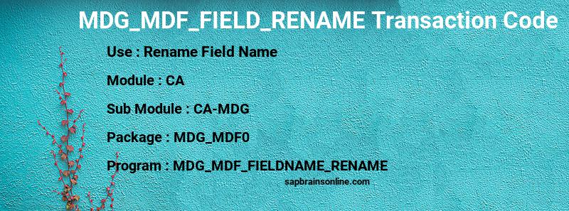 SAP MDG_MDF_FIELD_RENAME transaction code