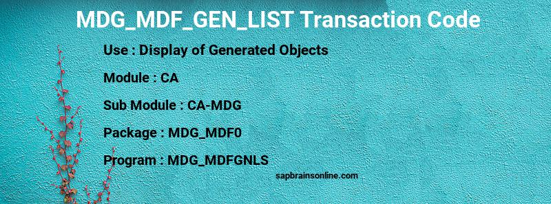 SAP MDG_MDF_GEN_LIST transaction code