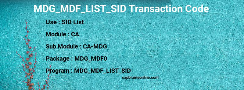 SAP MDG_MDF_LIST_SID transaction code