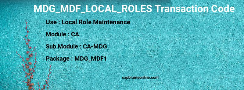 SAP MDG_MDF_LOCAL_ROLES transaction code