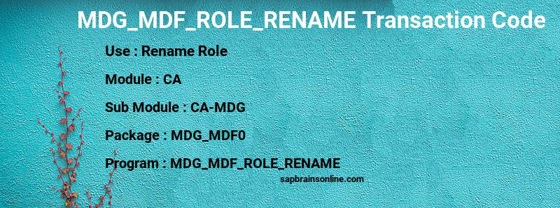 SAP MDG_MDF_ROLE_RENAME transaction code