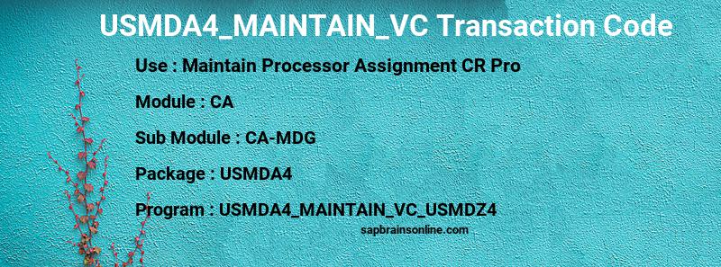 SAP USMDA4_MAINTAIN_VC transaction code