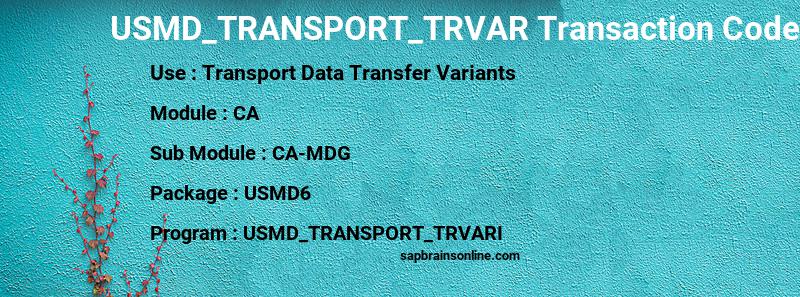 SAP USMD_TRANSPORT_TRVAR transaction code