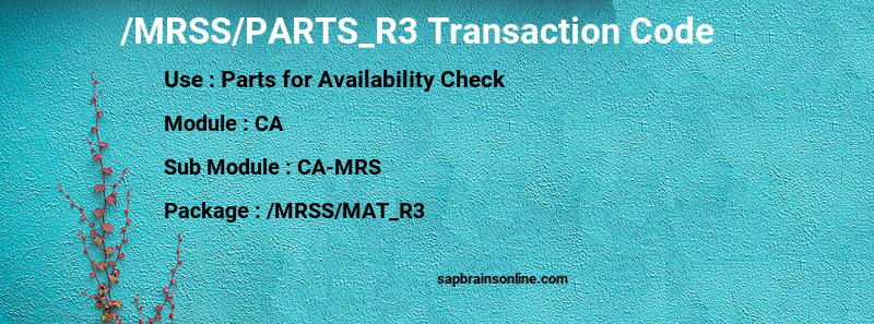 SAP /MRSS/PARTS_R3 transaction code