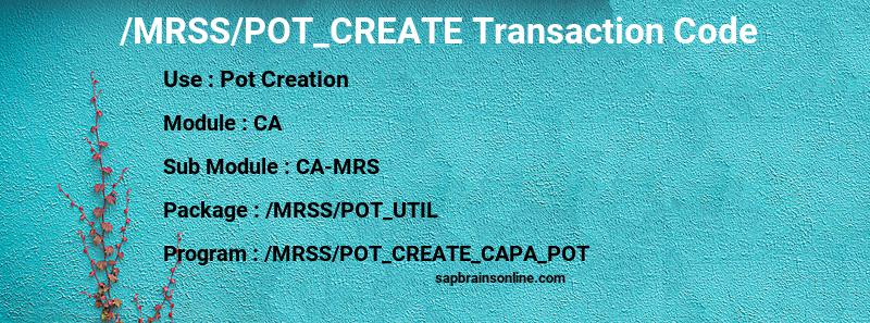 SAP /MRSS/POT_CREATE transaction code