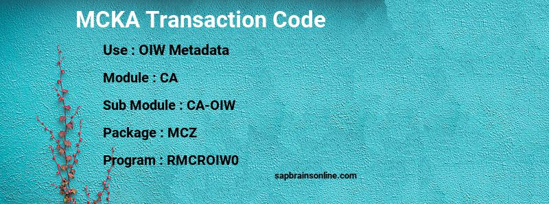 SAP MCKA transaction code