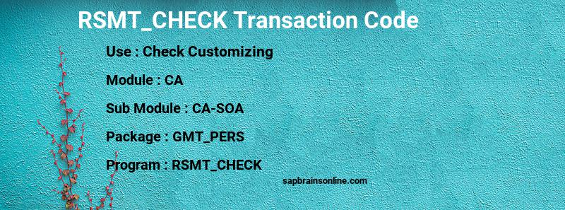 SAP RSMT_CHECK transaction code
