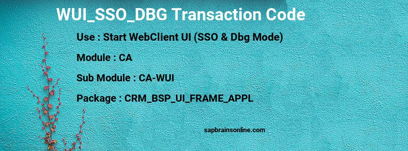 SAP WUI_SSO_DBG transaction code