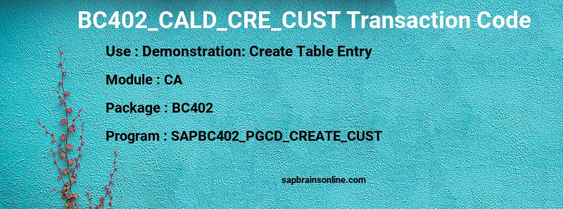SAP BC402_CALD_CRE_CUST transaction code