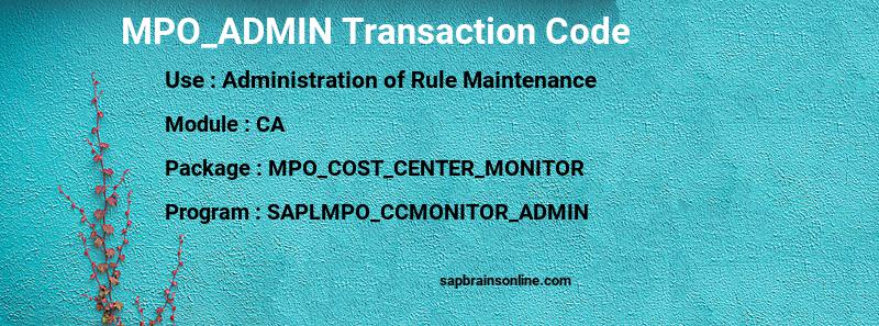 SAP MPO_ADMIN transaction code