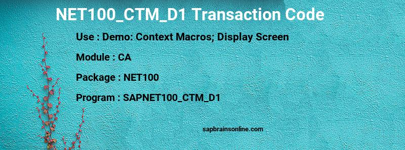 SAP NET100_CTM_D1 transaction code