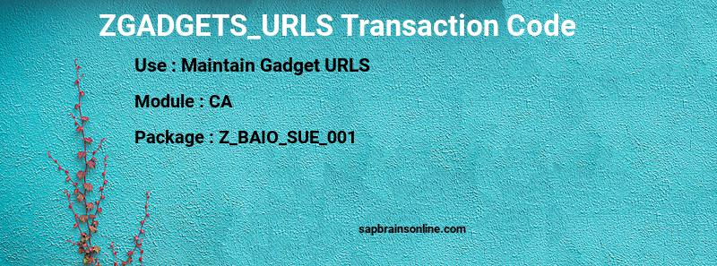 SAP ZGADGETS_URLS transaction code