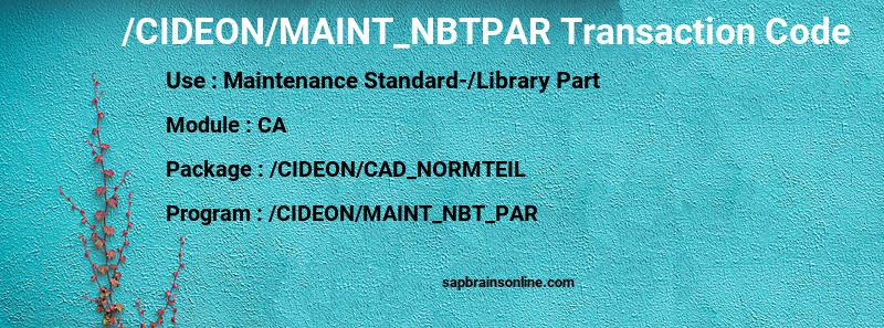 SAP /CIDEON/MAINT_NBTPAR transaction code