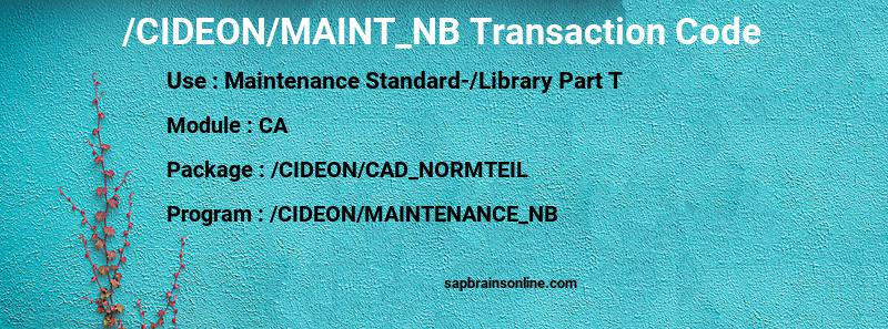 SAP /CIDEON/MAINT_NB transaction code