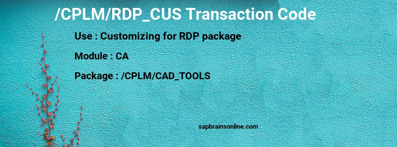 SAP /CPLM/RDP_CUS transaction code