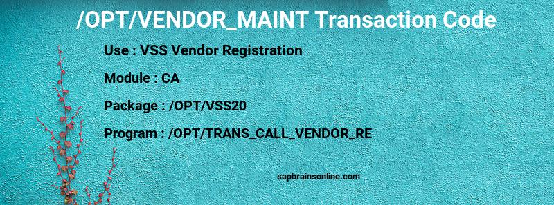 SAP /OPT/VENDOR_MAINT transaction code