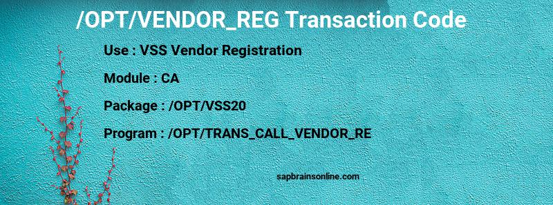 SAP /OPT/VENDOR_REG transaction code