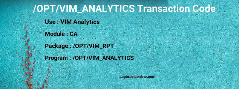 SAP /OPT/VIM_ANALYTICS transaction code