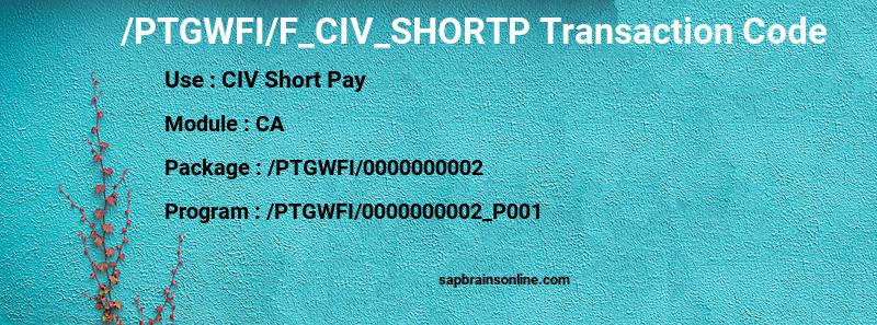 SAP /PTGWFI/F_CIV_SHORTP transaction code