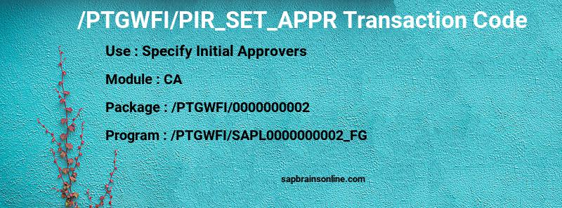 SAP /PTGWFI/PIR_SET_APPR transaction code
