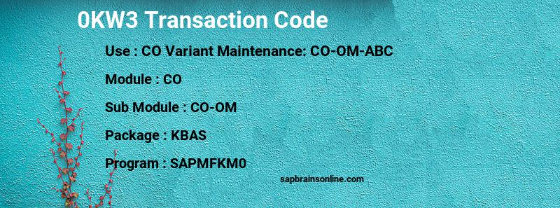 SAP 0KW3 transaction code