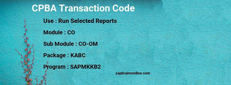 SAP CPBA transaction code
