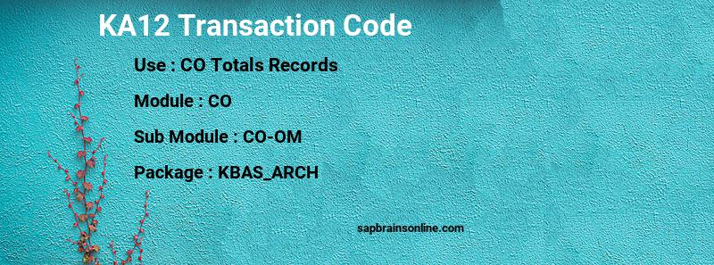 SAP KA12 transaction code