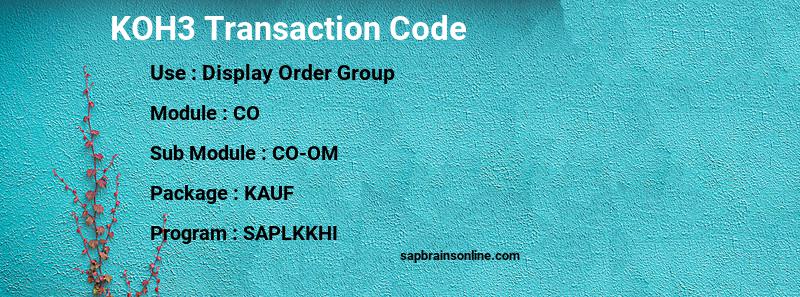 SAP KOH3 transaction code