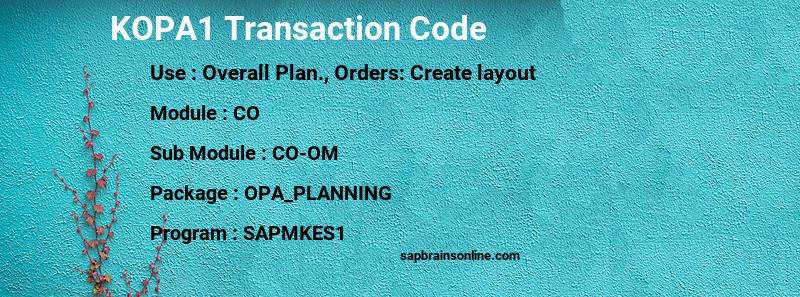 SAP KOPA1 transaction code