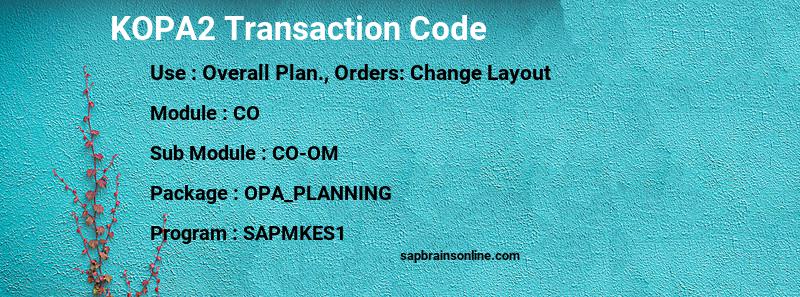 SAP KOPA2 transaction code