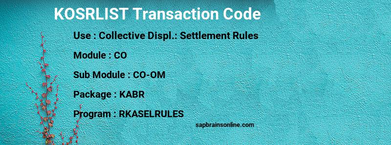 SAP KOSRLIST transaction code
