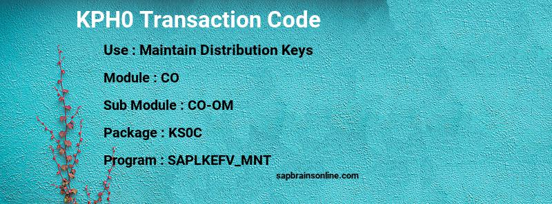 SAP KPH0 transaction code