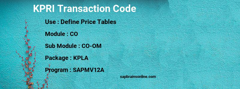 SAP KPRI transaction code