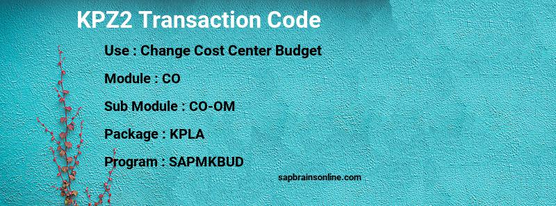 SAP KPZ2 transaction code