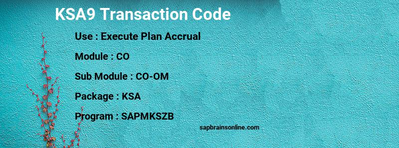 SAP KSA9 transaction code
