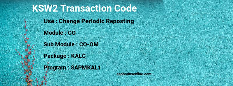 SAP KSW2 transaction code