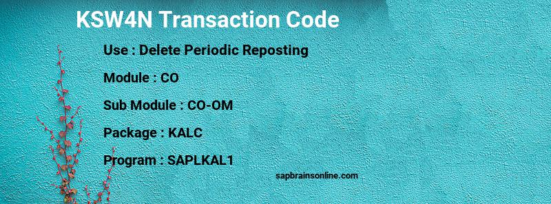 SAP KSW4N transaction code