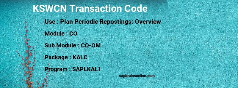 SAP KSWCN transaction code