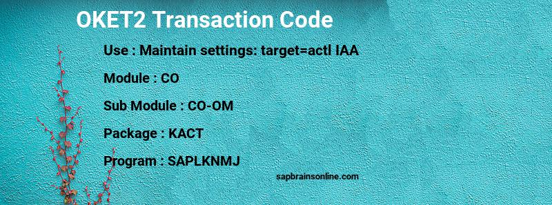 SAP OKET2 transaction code