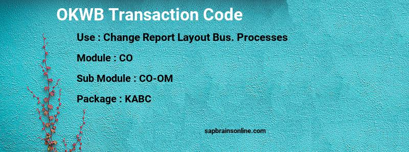 SAP OKWB transaction code