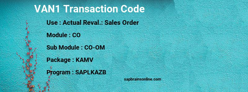 SAP VAN1 transaction code