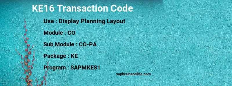 SAP KE16 transaction code