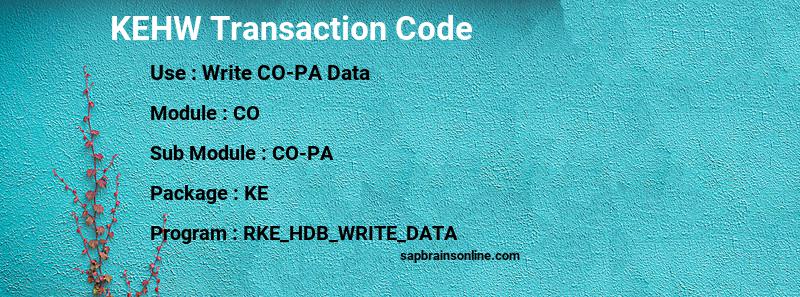 SAP KEHW transaction code