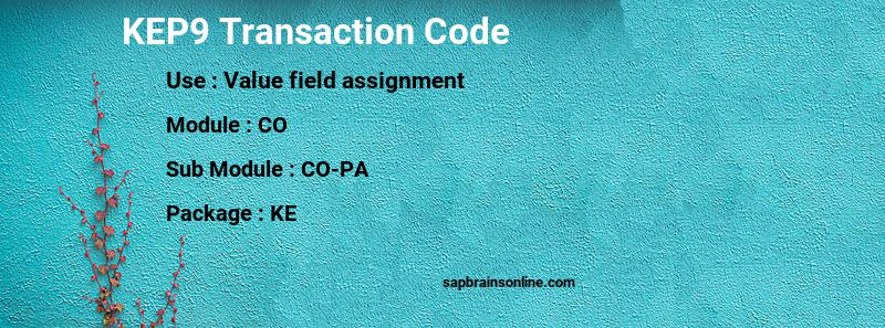 SAP KEP9 transaction code