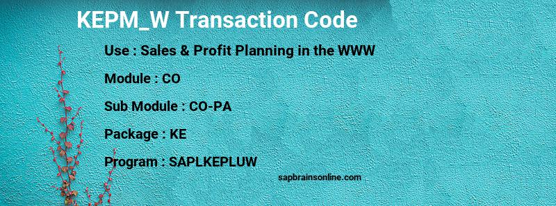 SAP KEPM_W transaction code