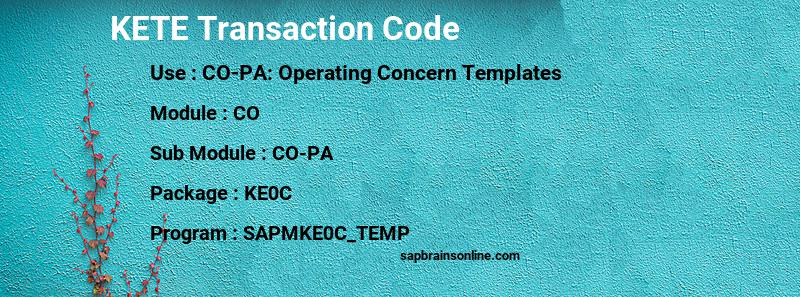 SAP KETE transaction code
