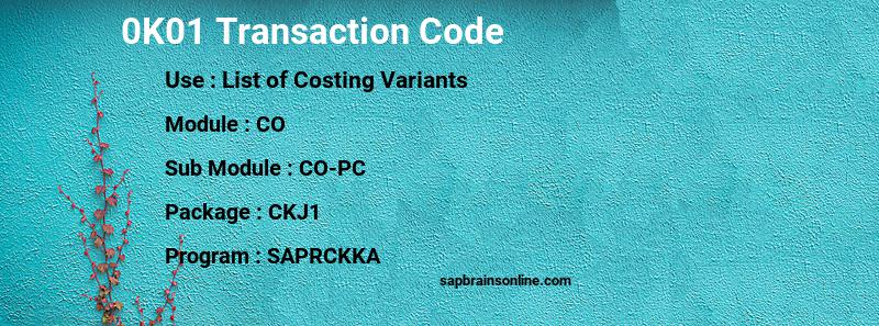 SAP 0K01 transaction code