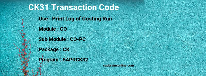 SAP CK31 transaction code