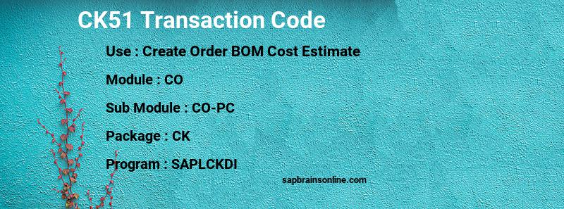 SAP CK51 transaction code