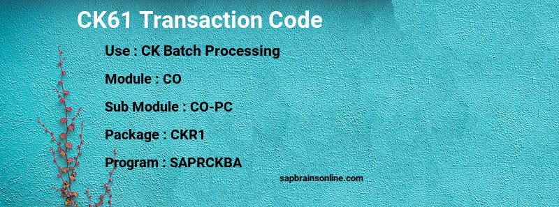 SAP CK61 transaction code